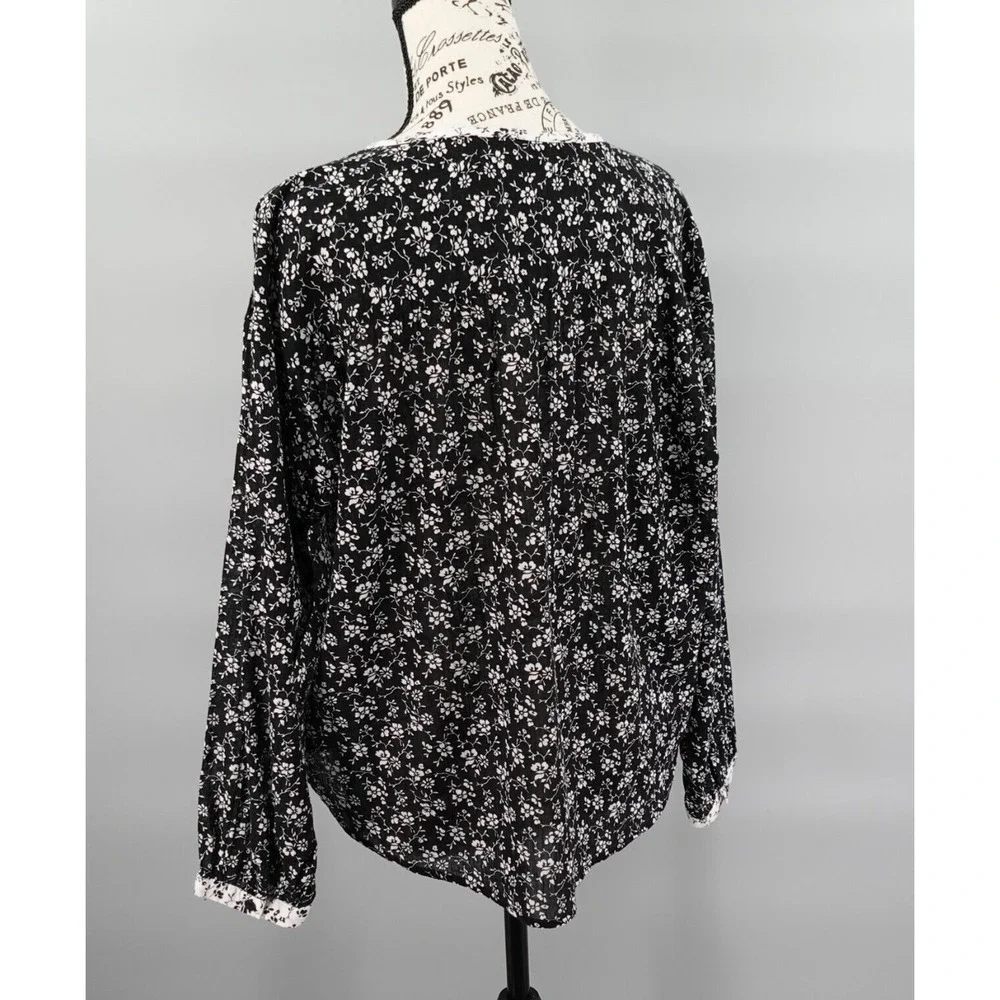 Madewell Top Small Black Meadow Branch‎ Floral Print-Mix